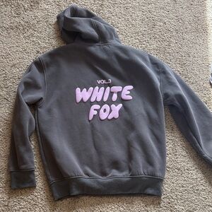 White Fox Boutique Gray Hoodie with Pink Logo